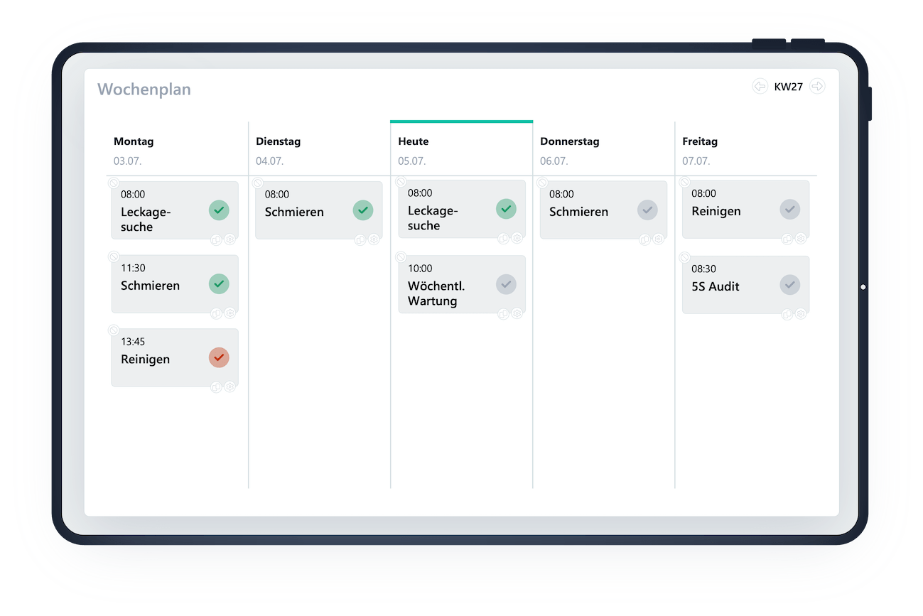 Screenshot der Instandhaltungs-Software von Scable, der Digitale T-Cards für die Umsetzung der autonomen Instandhaltung im Rahmen von Total Productive Maintenance (TPM) zeigt.